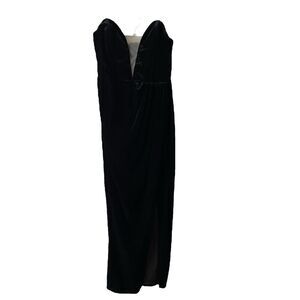Lulus XL My Dream Come True Velvet Strapless Maxi Dress Black Slit Long